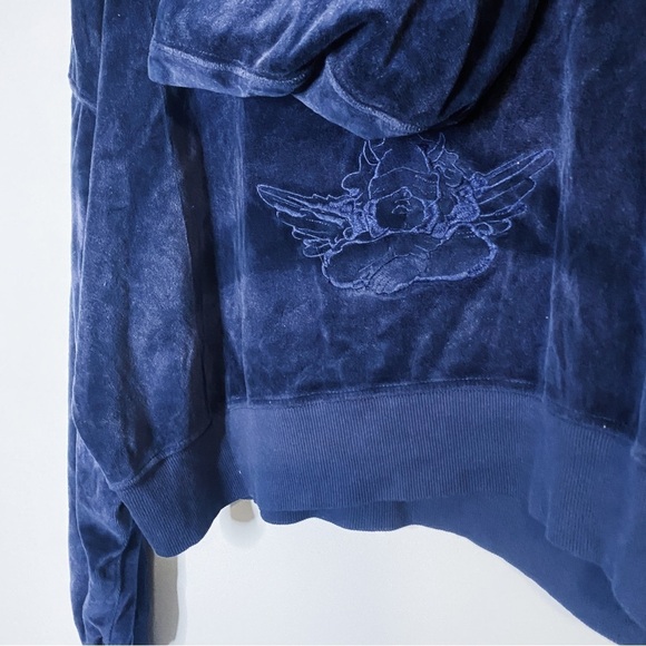 Boys Lie - Embroidered Navy Velour Crop Hoodie - Picture 8 of 8